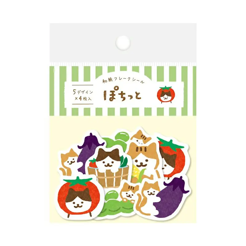 Furukawa Paper "Pochitto" Flake Sticker - Cats & Vegetables