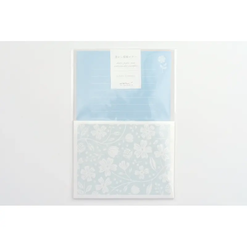 Midori Watermark Letter Set - Floral Pattern - Light Blue