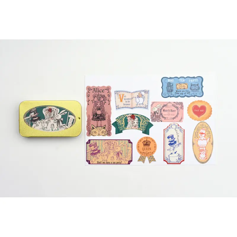 SEAL-DO Alice In Wonderland Flake Sticker With Tin Case - Tea Party