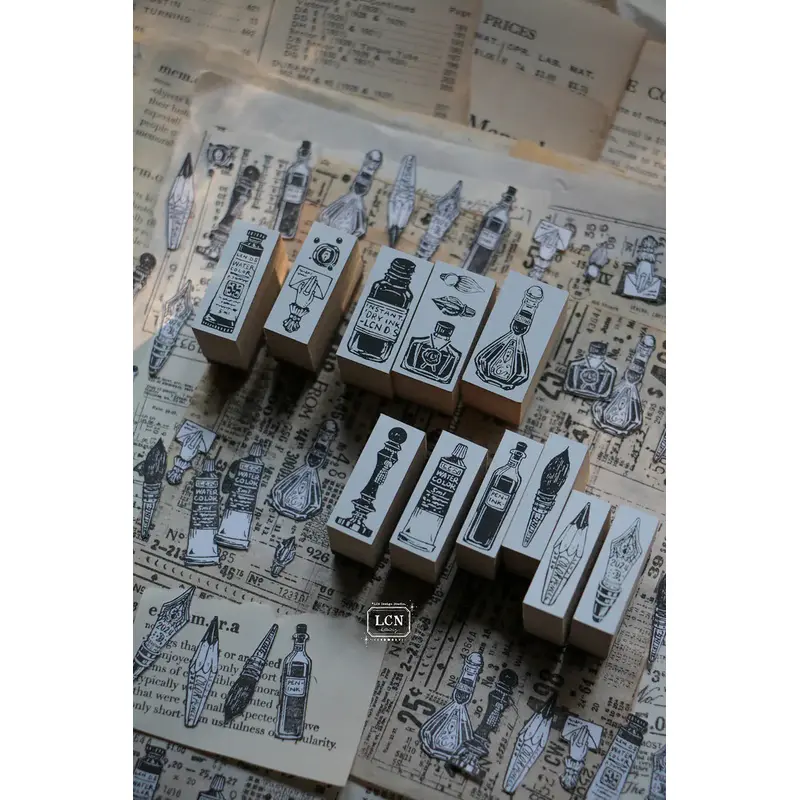LCN Wooden Rubber Stamp Set - On The Desk