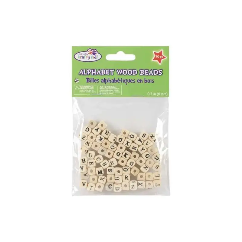 Wood Alphabet Beads 8mm 70/Pkg-Natural 775749164190