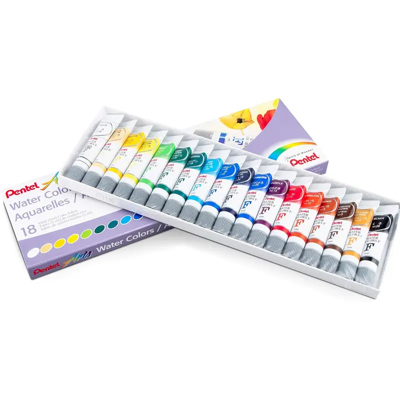 PENTEL ARTS WATER COLORS, ASSORTED COLORS, PACK OF 18