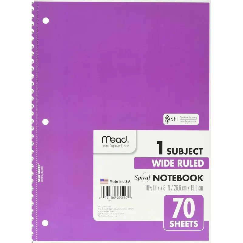 1 SUBJECT 70 SHT WIDE RULE