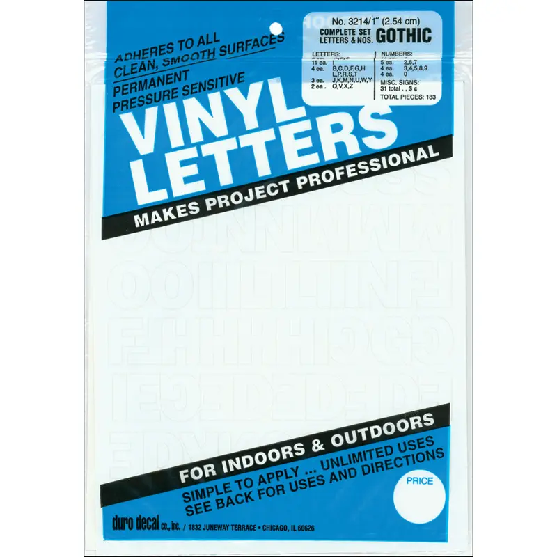 1" WHITE VINYL LETTERS/NUMBER