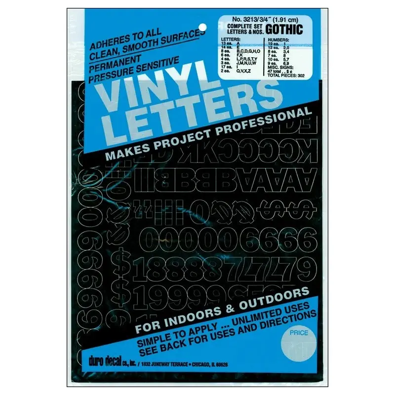 .75 BLACK VINYL LETTERS/NUMBER