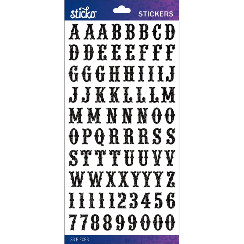 Sticko Alphabet Stickers-Black Glitter Carnival Small