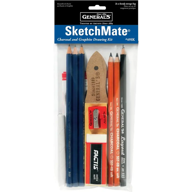 GENERAL'S SKETCHMATE GRAPHITE & CHARCOAL DRAWING KIT W/ARTIST ACCESSORIES
