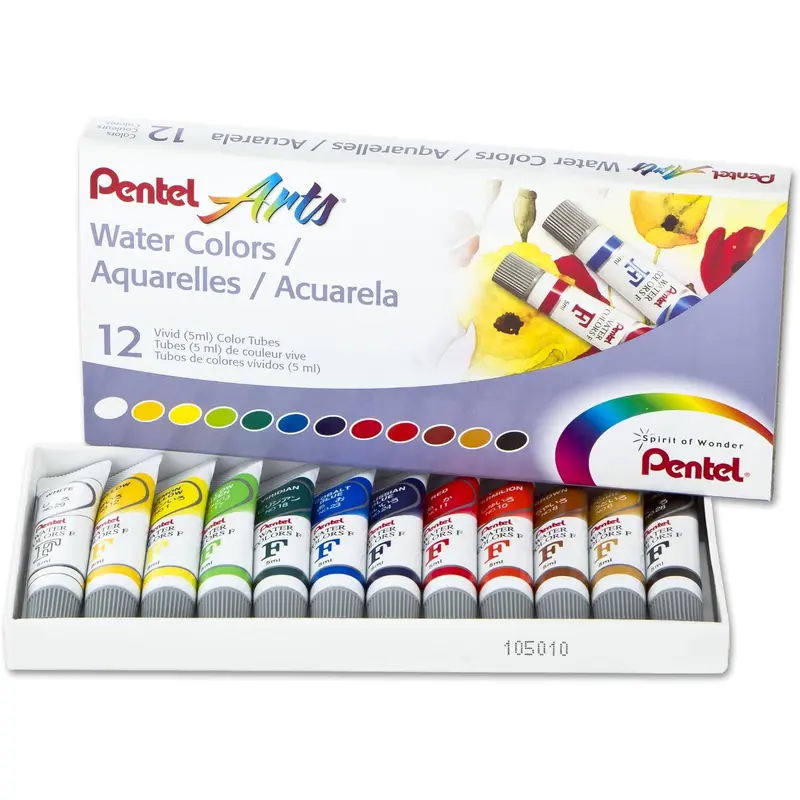 Pentel Arts Water Colors, Assorted, 5ml Tubes, 12 Color Set
