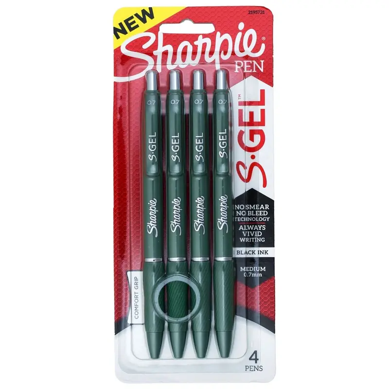 0.7MM SHARPIE S-GEL GREEN BARREL BLACK INK PEN 4 PACK