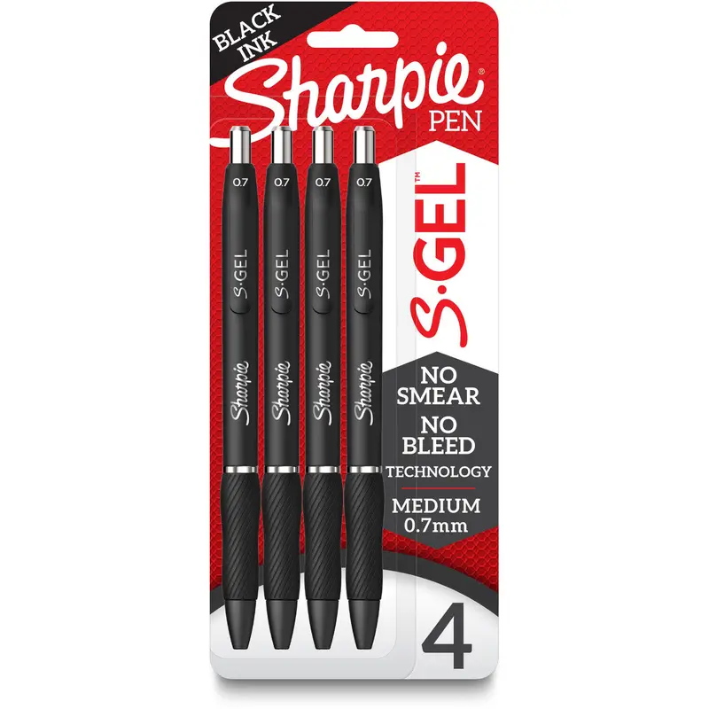 .7MM SHARPIE S-GEL BLACK 4PK