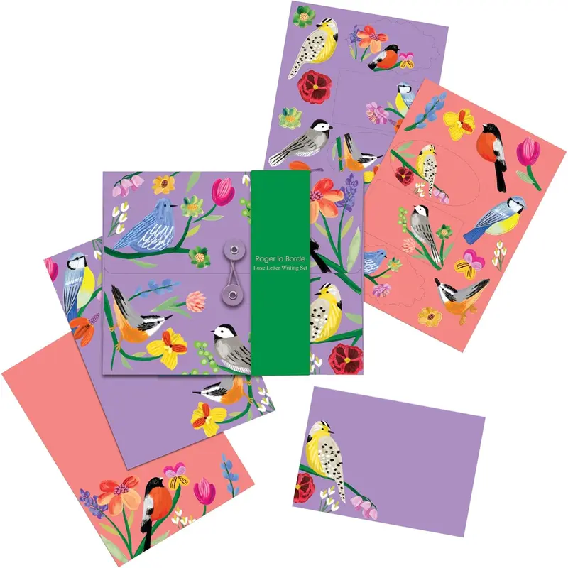 WRITING SET PURPLE BIRDS