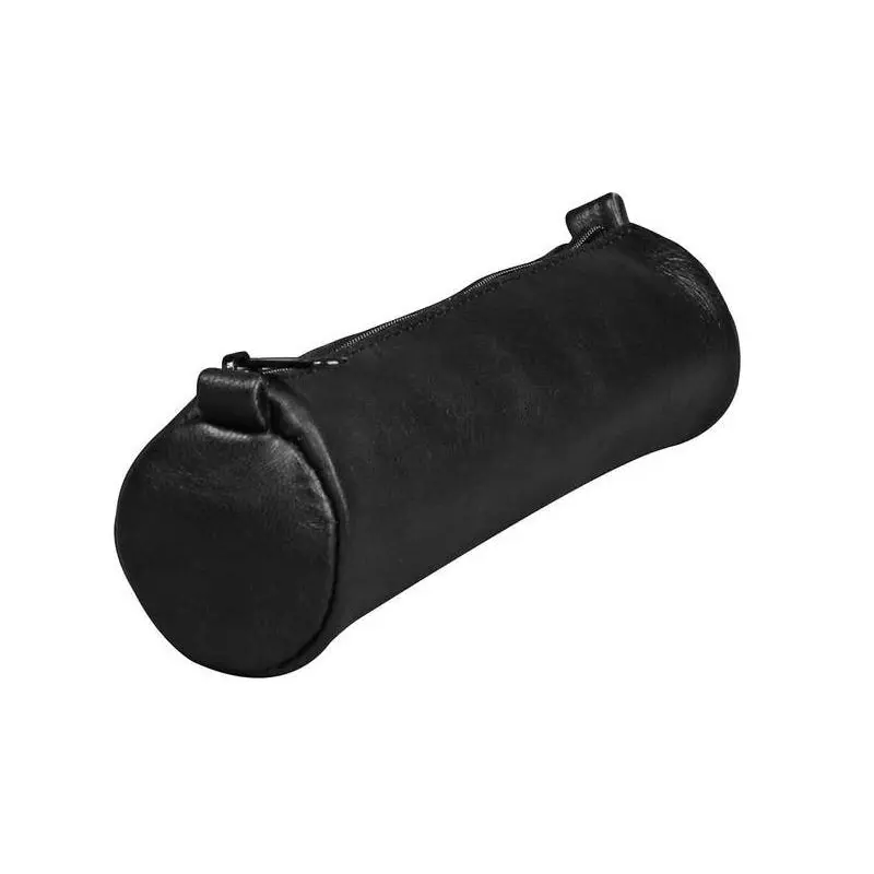 PENCIL CASE ROUND LEATHER AGE BAG BLACK-77019
