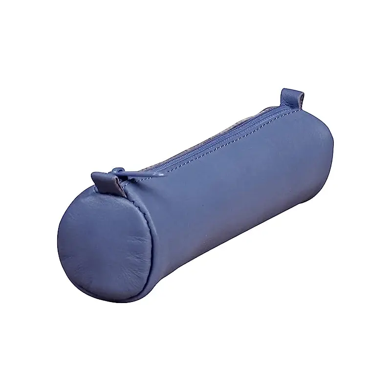 PENCIL CASE ROUND LEATHER AGE BAG BLUE-77024