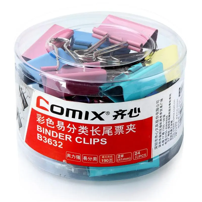 Binder Clip 41Mm 24Pcs Astd Clr