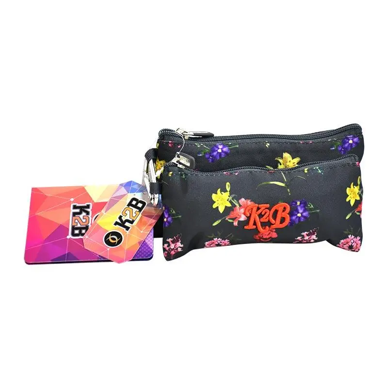 Pencil Case 2Zip Grey Flower