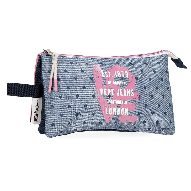 PENCIL CASE 3ZIP PEPE JEANS PINK/BLUE-6824321