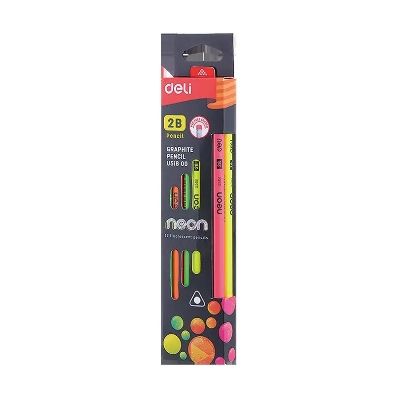 Graphite Pencil 2B W/Eraser 12Pcs Neon-U51800