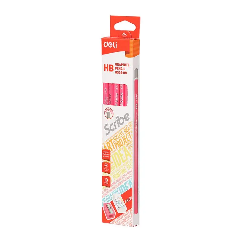 Graphite Pencil Hb W/Eraser&Sharpner 10Pcs-U50909
