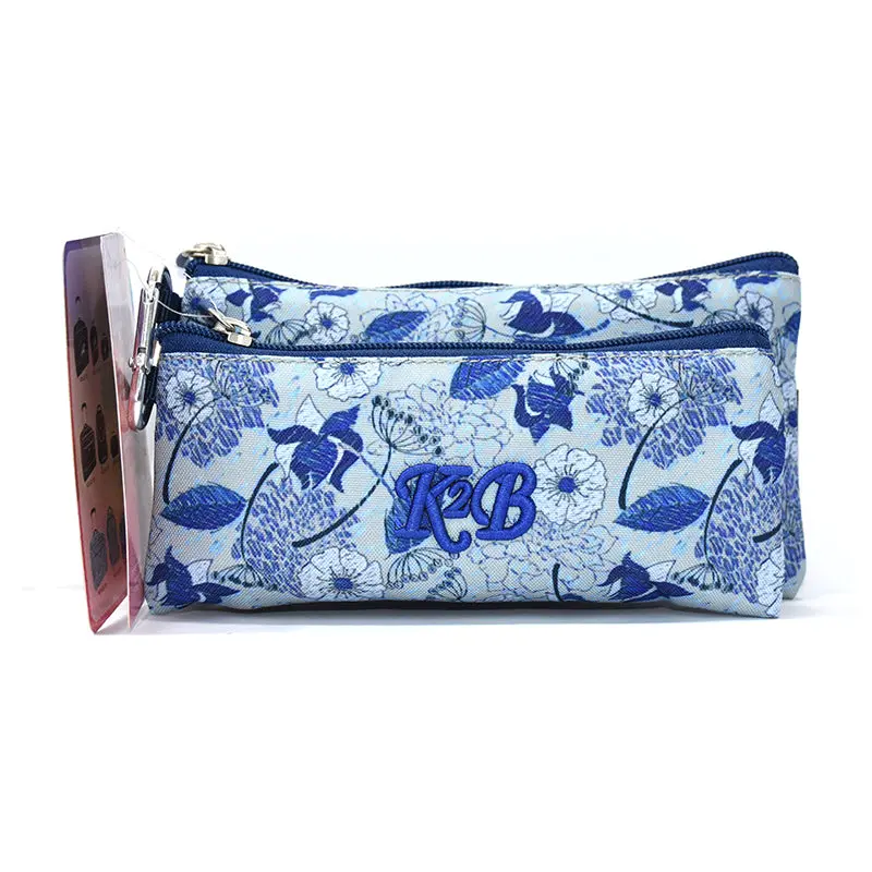 Pencil Case Flat 2 Compartment Beige/Blue-K20-G3-PC