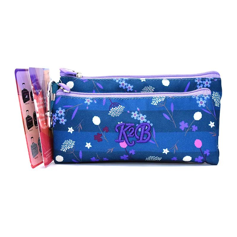Pencil Case Flat 2 Compartment Bluish Green/Flower-K20-G5-PC