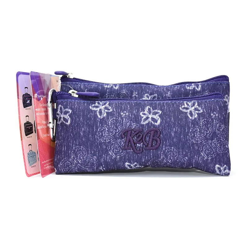 Pencil Case Flat 2 Compartment Grey Blue/Flower-K20-G7-PC