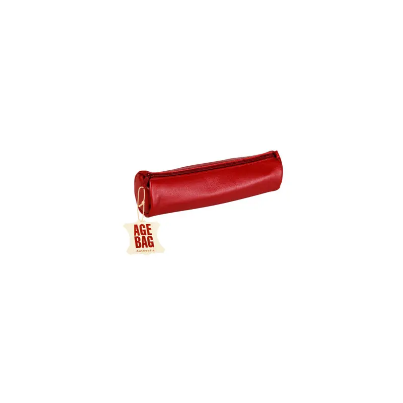 PENCIL CASE ROUND LEATHER AGE BAG RED-77029