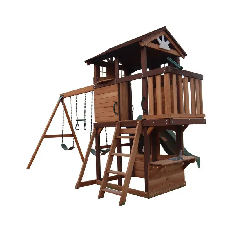 Mount Peak - Elbrus Swing Set & Playhouse with wooden roof - MP76141