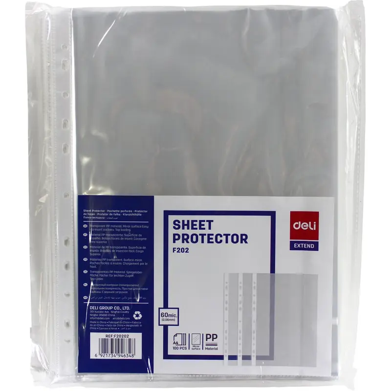 Deli-Sheet Protector A4 60 Micron 100 Pieces Pack-F20202