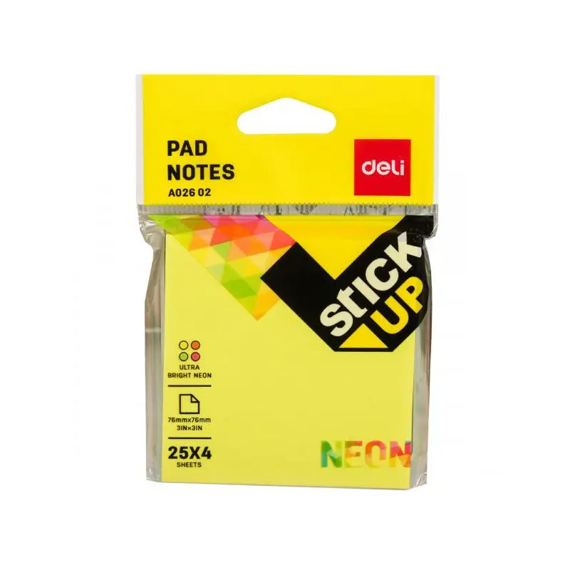MEMO STICK 3X3 25SHTX4 NEON CLR-A02602 PACK OF 2
