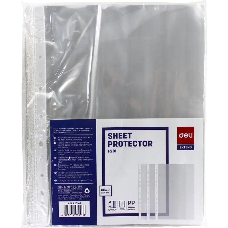 SHEET PROTECTOR A4 40MIC GLOSSY-100 PCS PACK - F20102