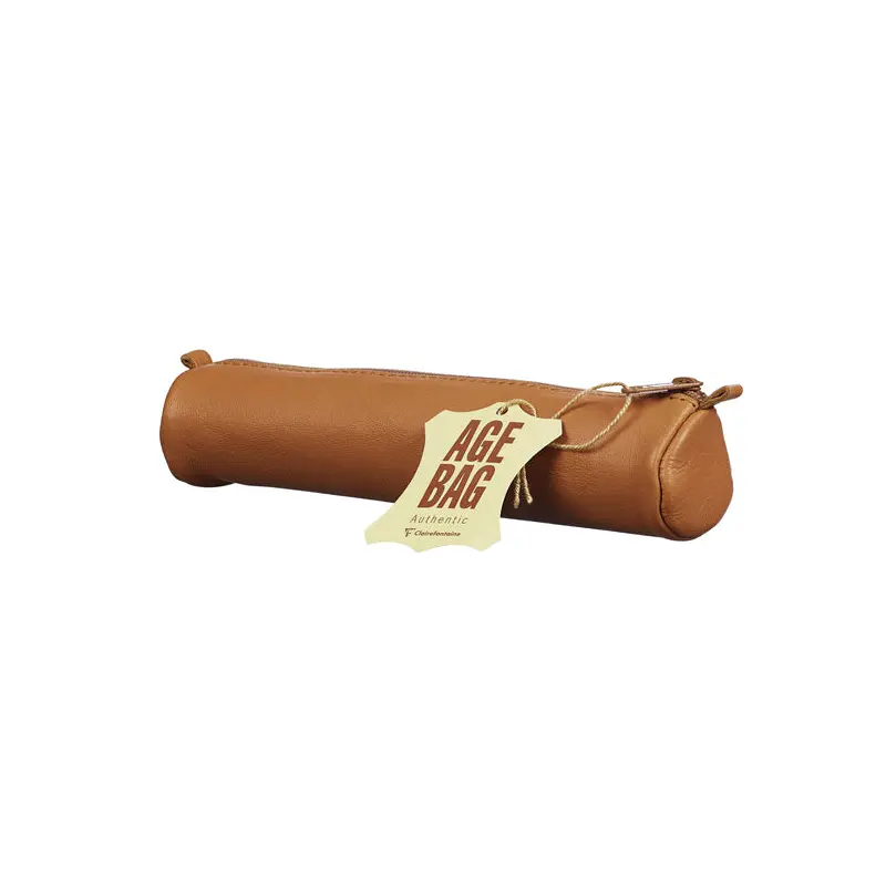 PENCIL CASE ROUND LEATHER AGE BAG BROWN-77018