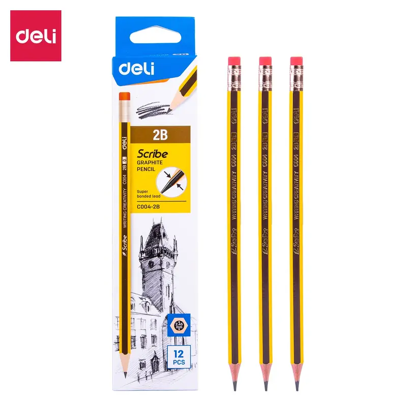 PENCIL 2B W/ERASER 12PCS SCRIBE-C004-2B