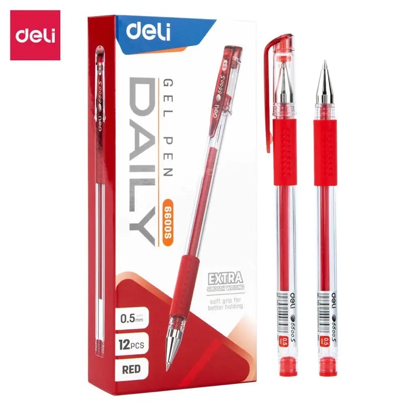 DELI-GEL PEN 0.5 RED-6600S-RD PACK OF 12 PCS