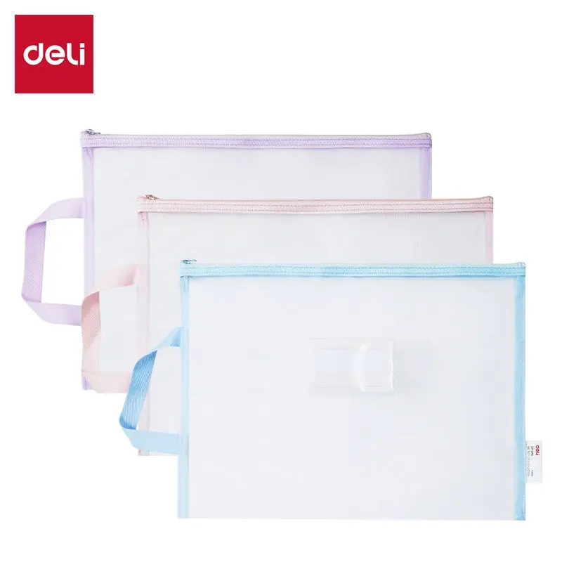 DELI-ZIPPER FILE A4 MESH W/HANDLE COLORFUL-F286-ASSORTED COLOUR