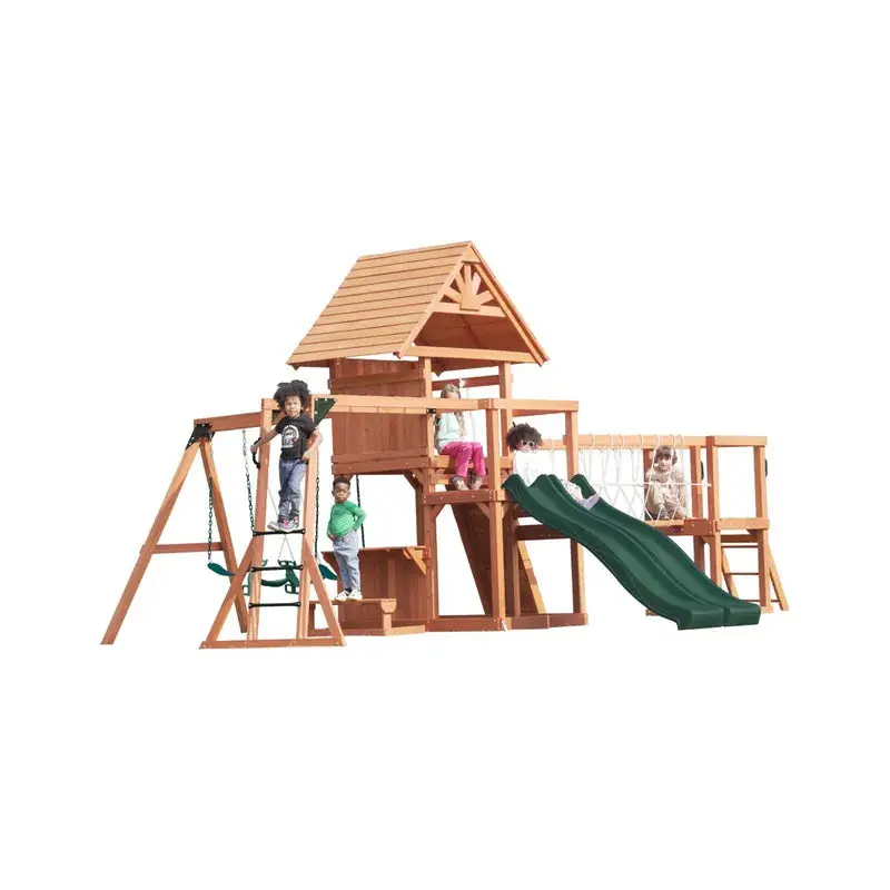 Mount Peak - Double Decker Everest Swing Set  & Playhouse with wooden roof - MP76143