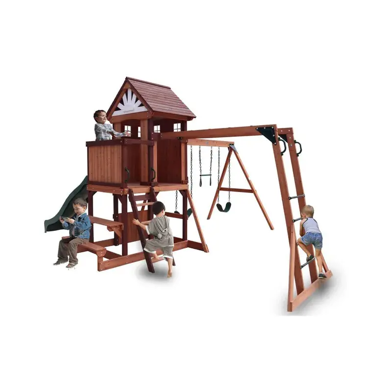Mount Peak - Vinson Massif Swing Set & Playhouse with wooden roof - MP76140