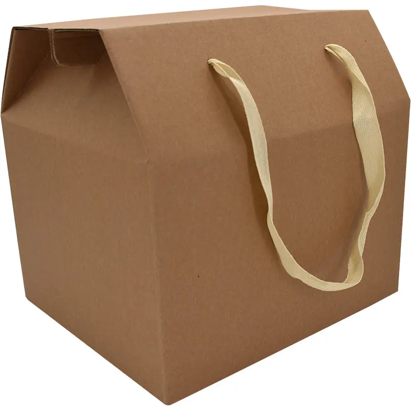 GIFT BOX W/HANDLE BROWN 28X28X24