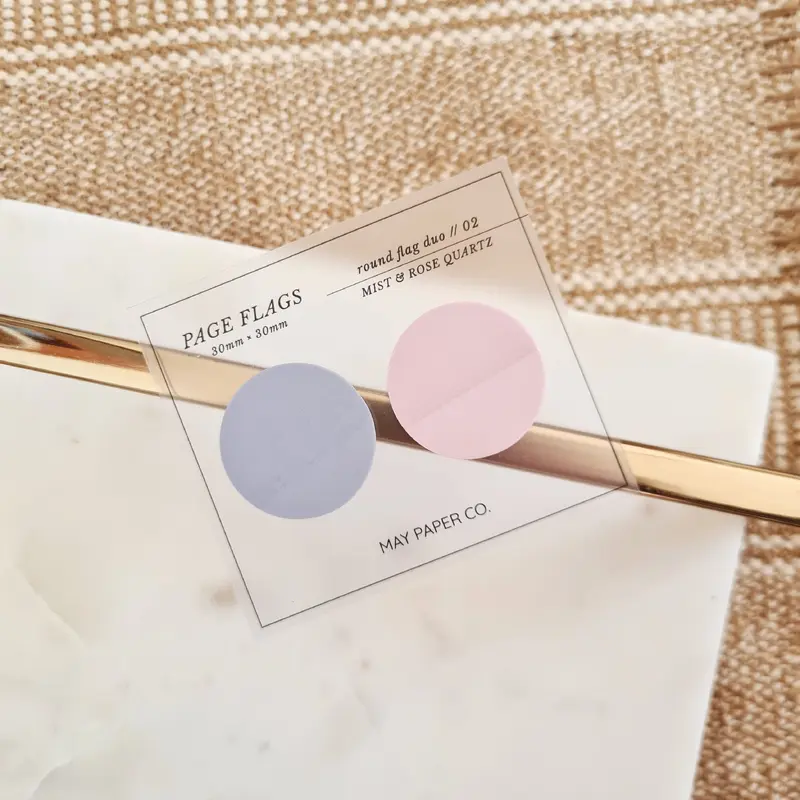 Transparent Round Page Flag Duo | Mist & Rose Quartz