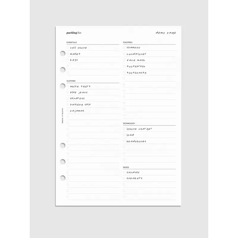 Packing List Inserts