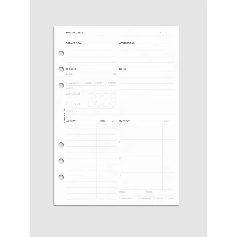 Daily Wellness Planner Inserts