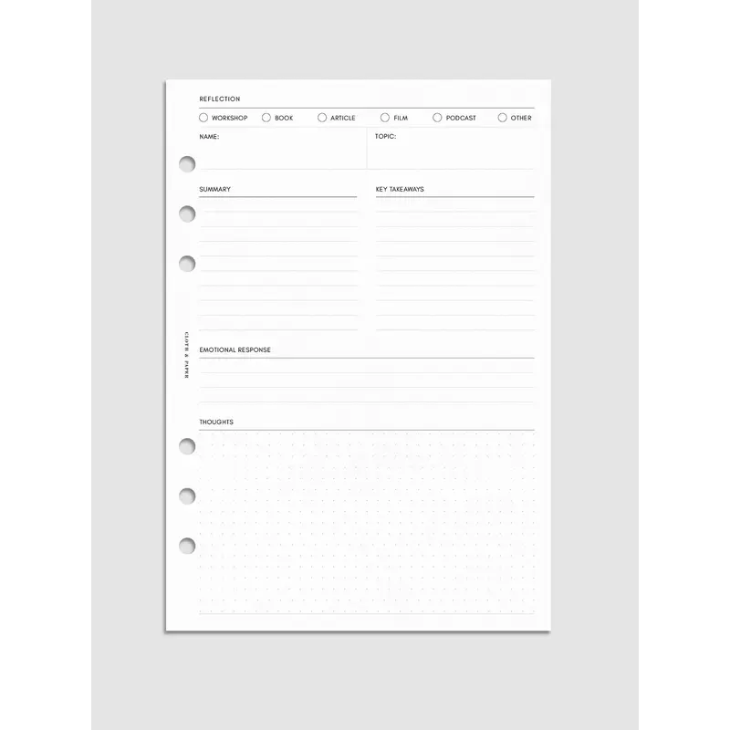 Experience Reflection Planner Inserts