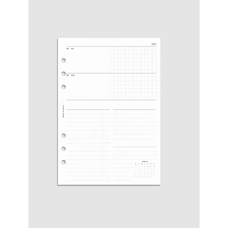 2026 Dated Horizontal Weekly Planner Insert | Monday Start
