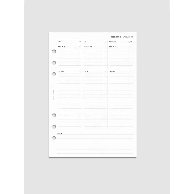 2026 Dated Weekly Task Planner Insert | Monday Start